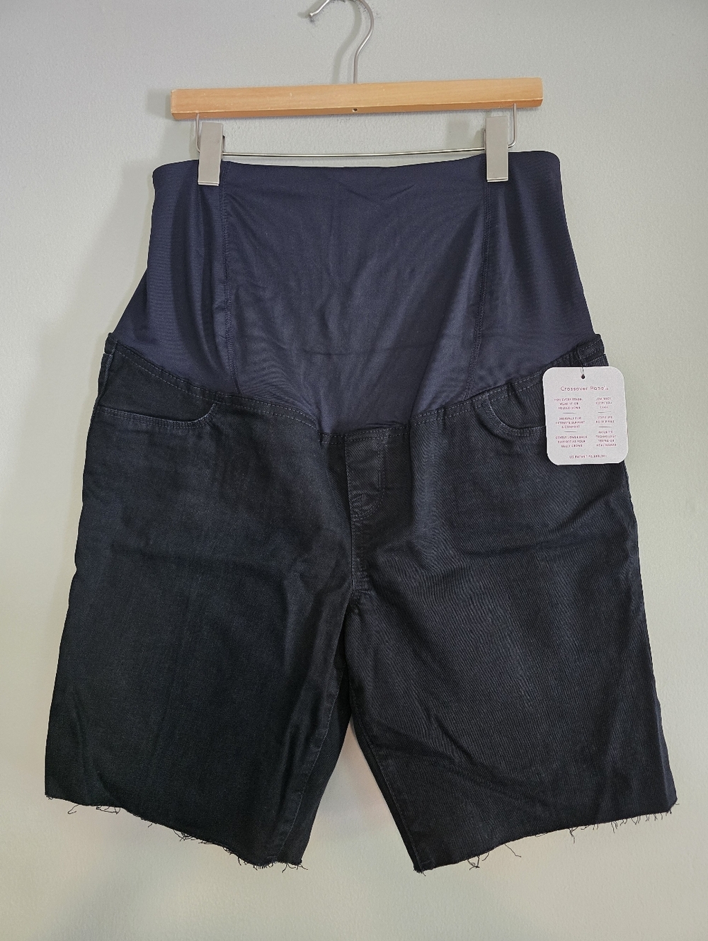 NWT isabel Maternity Denim Bermuda Shorts, Black, 16